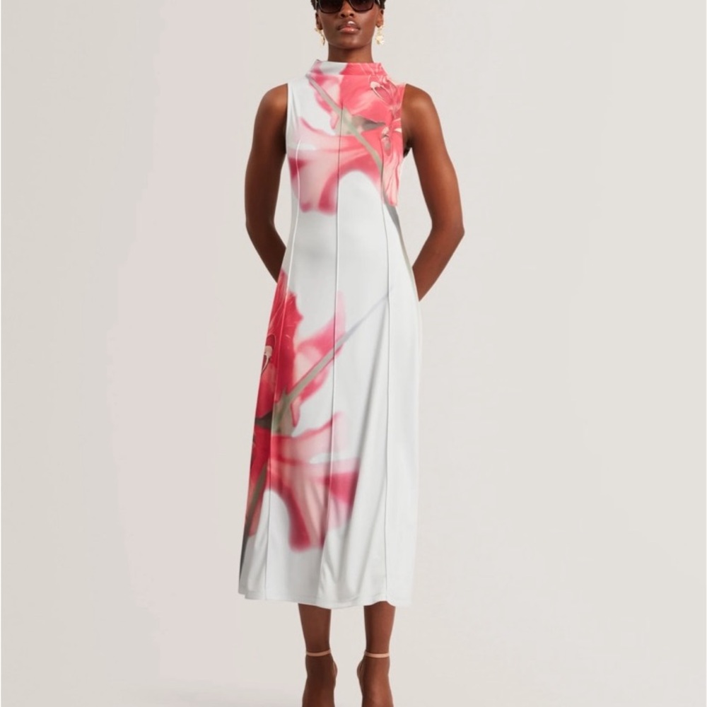 REBEHKA

High Neck Printed Jersey Midi Dress